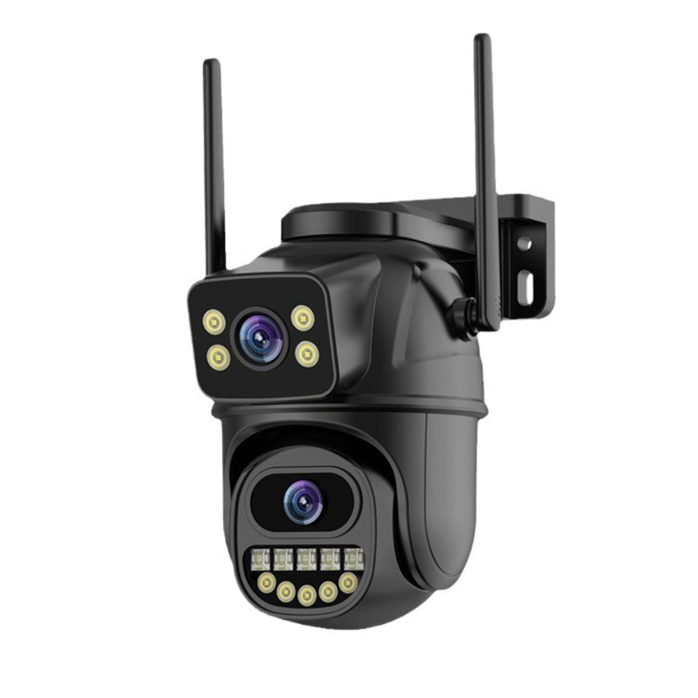 Zewnętrzna kamera monitoringu WiFi z podwójnym obiektywem czarna 3MP 64GB, kolorowy noktowizor