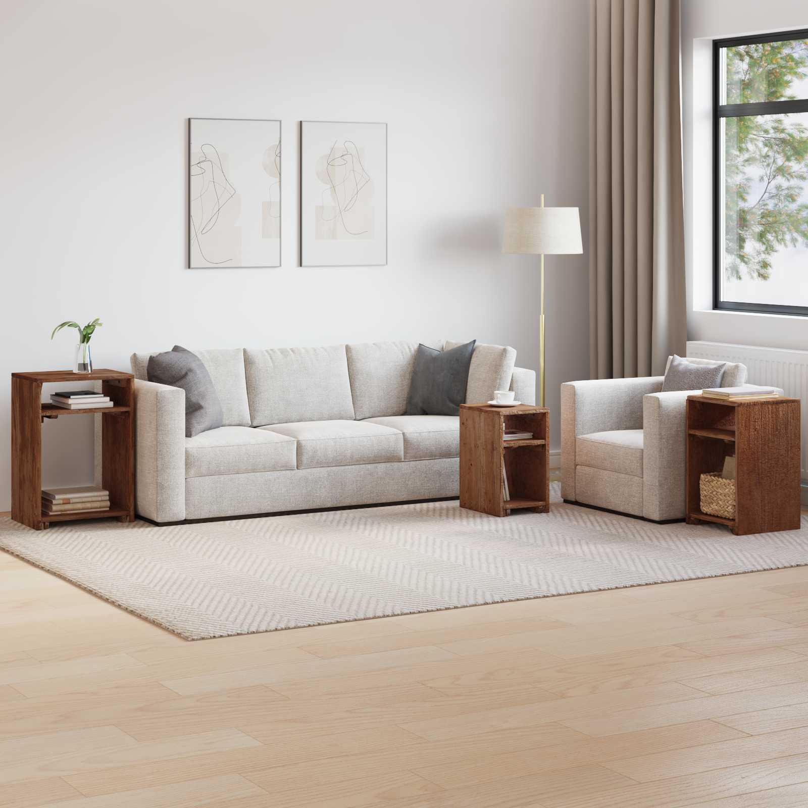 Stolik Akcentowy z półką 3 pcs Brązowy Lite drewno mahoniowe vidaXL