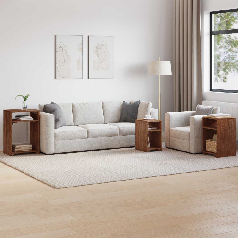 Stolik Akcentowy z półką 3 pcs Brązowy Lite drewno mahoniowe vidaXL