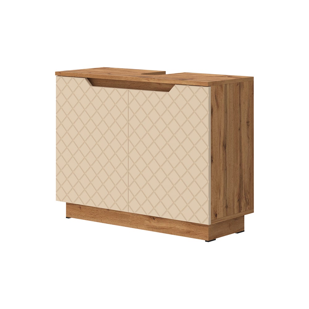 Vicco Szafka pod umywalkę Lotta, Dąb/kaszmir ze strukturą płytek, 79.6 x 62.1 cm z 2 drzwiami