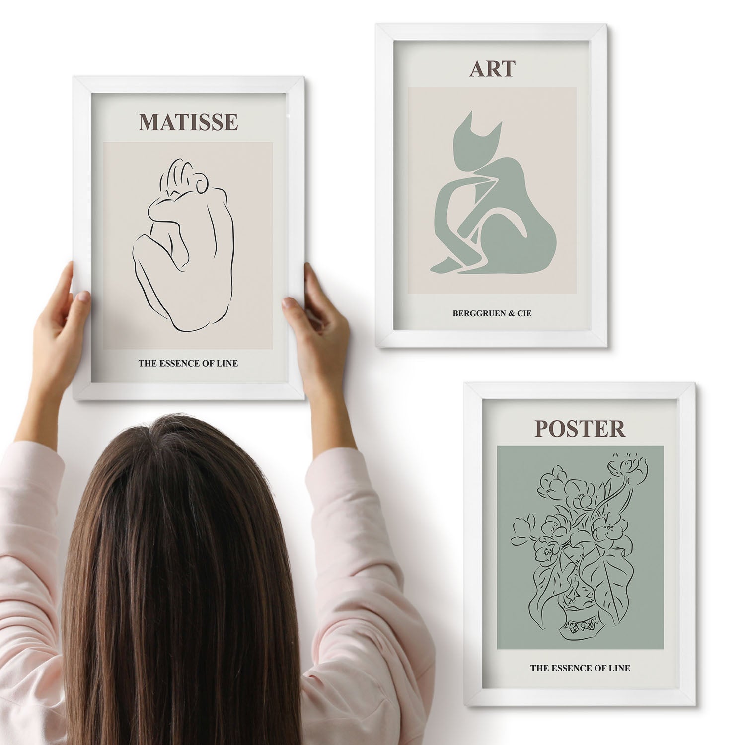 Galeria ścienna 3-częściowy komplet obrazów w białych ramach - Postery w odcieniach beżu i zieleni Henri Matisse - ArtPrintCave