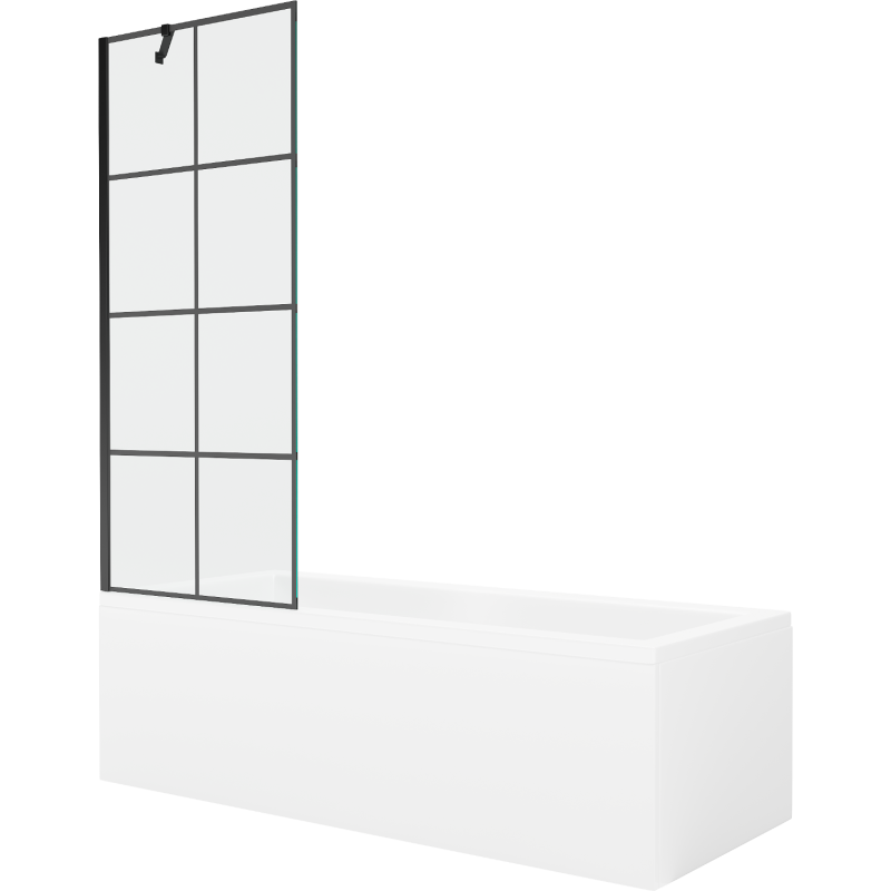 Mexen Cubik wanna prostokątna 160 x 70 cm z obudową i parawanem 1-skrzydłowym 70 cm, czarny wzór - 550316070X9507007077
