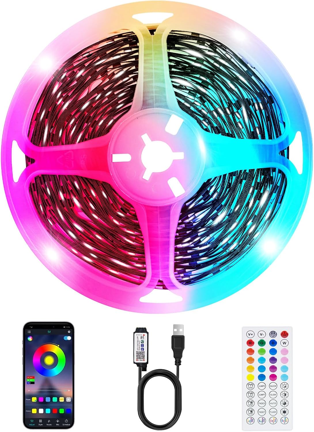 Taśma LED TV 4M, podświetlenie 16 milionów kolorów do telewizorów 50"-65", synchronizacja muzyki, aplikacja Bluetooth i pilot do telewizora,
