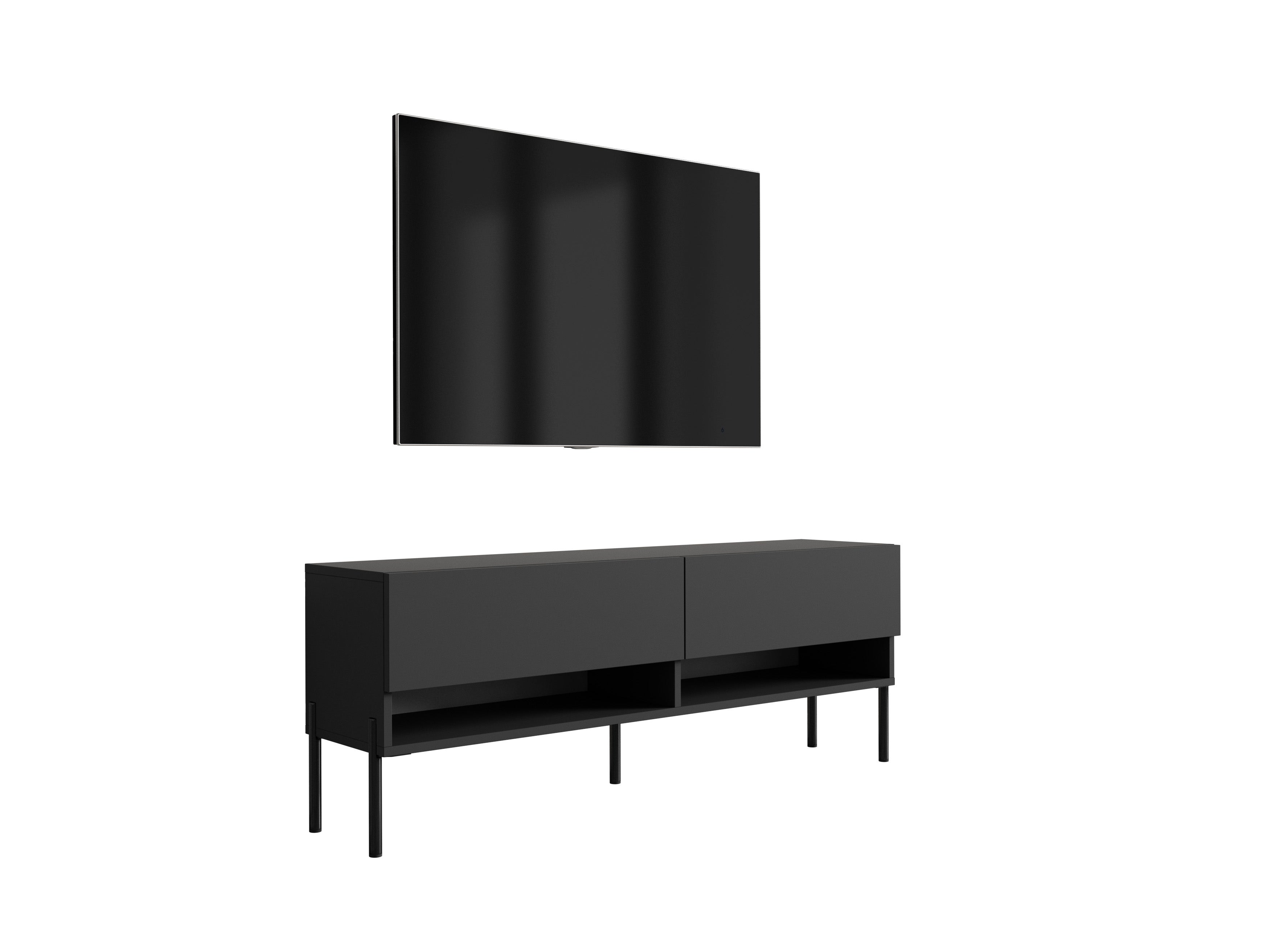 Szafka pod telewizor 140 cm Czarny Mat, nóżki proste czarne, 140 × 32 × 52 cm