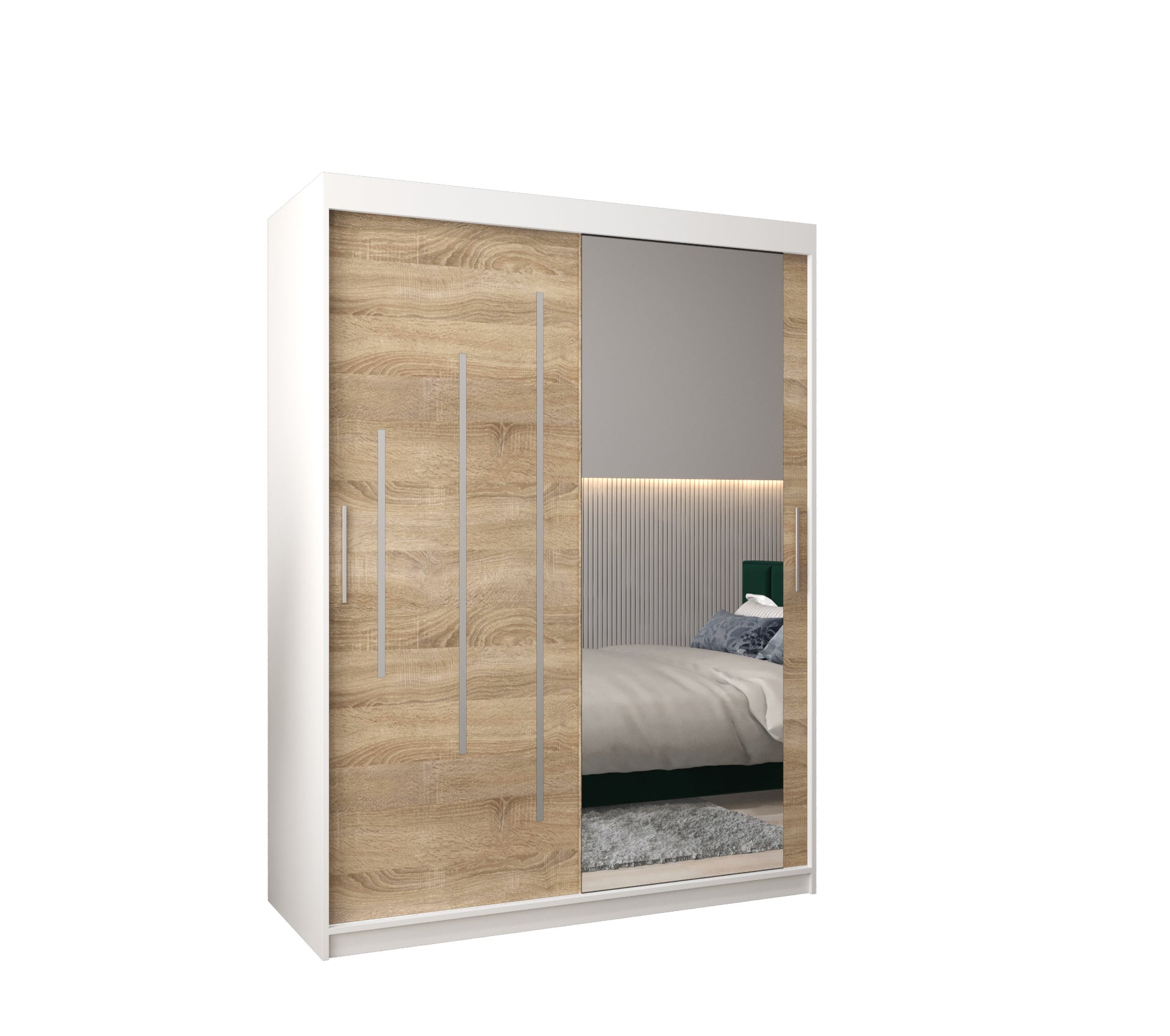Szafa przesuwna garderoba York 2 150 x 62 x 200 cm Biały + Sonoma - Abiks Meble