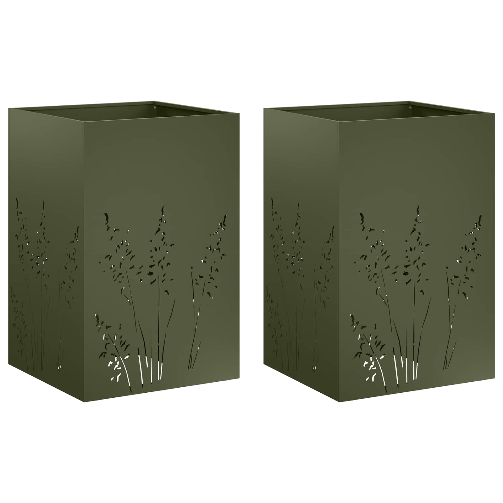 2x Donica Ogrodowa Stalowa 50x50x75 cm Oliwkowa na Taras na Balkon