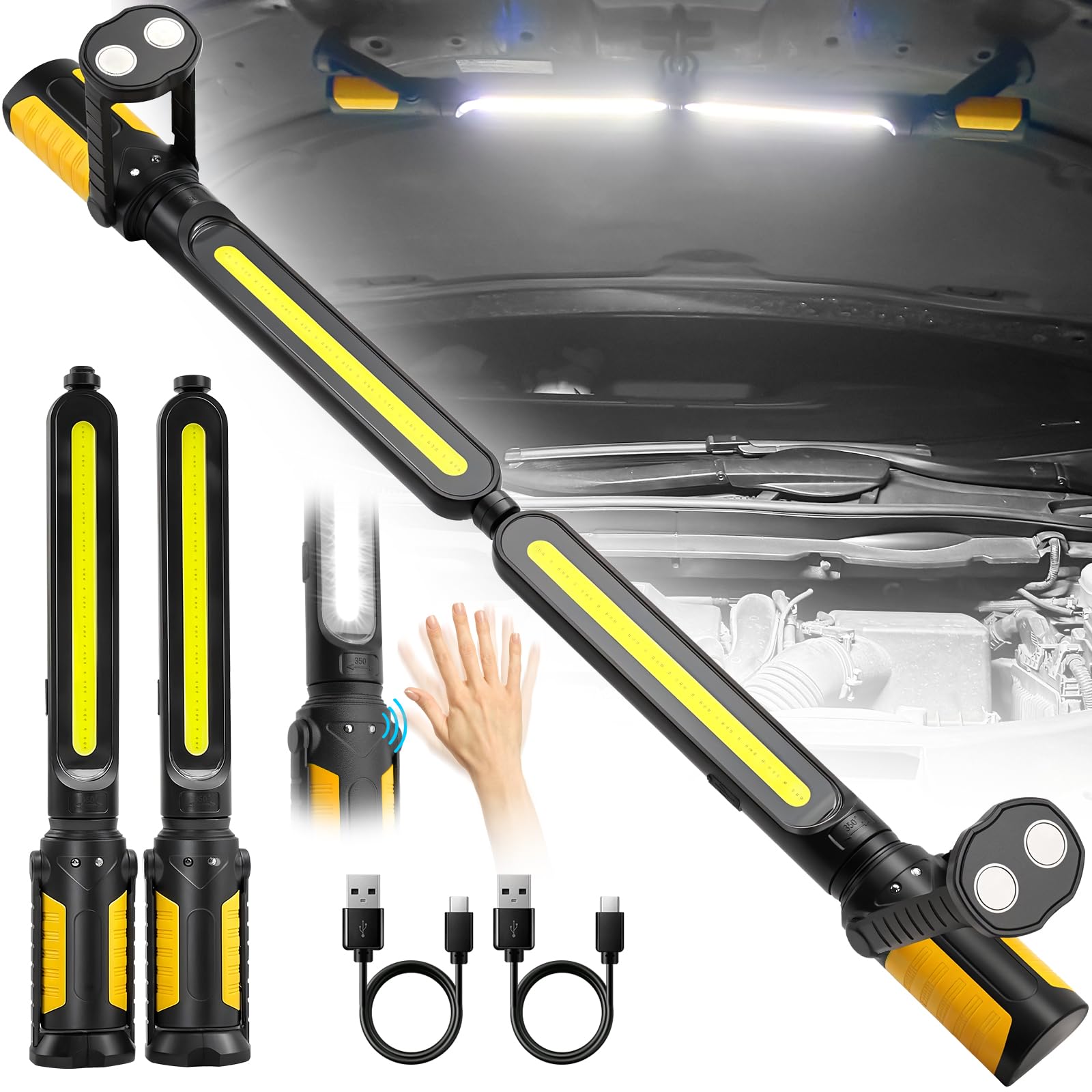 Lampa robocza pod maskę 2400lm z czujnikiem IR, akumulatorowa 4400mAh, magnetyczna+haki, 3 tryby, do napraw/garażu
