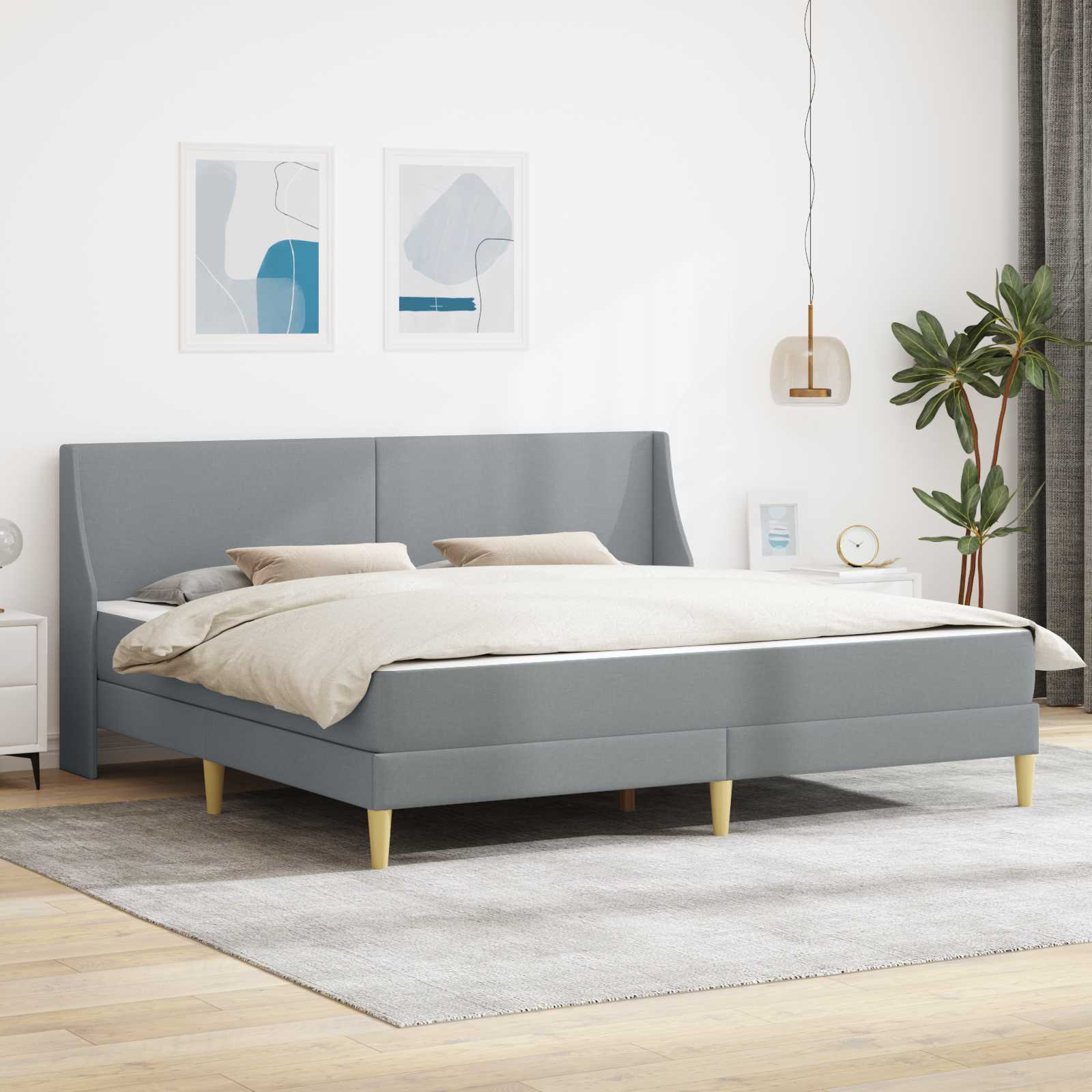 Rama łóżka z materacem Jasnoszary 200 x 200 cm Poliester vidaXL
