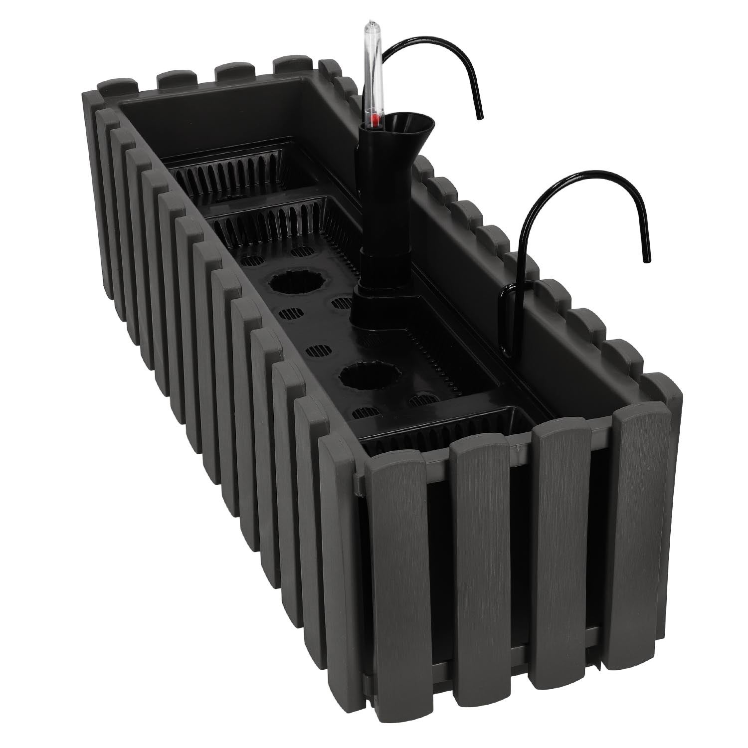 Doniczka - Skrzynka Balkonowa - 58 x 18 x 16 cm - na Taras - z Hakami - System Nawadniania - Szara KOTARBAU