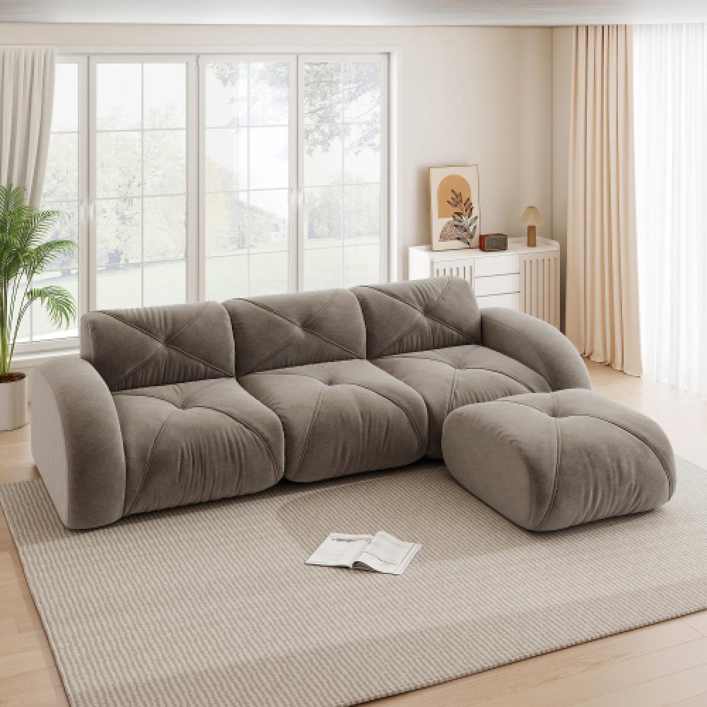 Sofa bezramowa, modułowa, 3-osobowa, pianka 32D o wysokiej gęstości, wygodna tkanina szenilowa, konstrukcja antypoślizgowa, nie wymaga montażu.