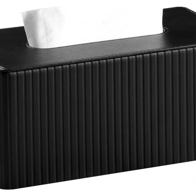 Skórzany uchwyt na chusteczki w paski do łazienki, sypialni, salonu, biura – 1 sztuka, czarny, 25 × 13,5 × 11 cm