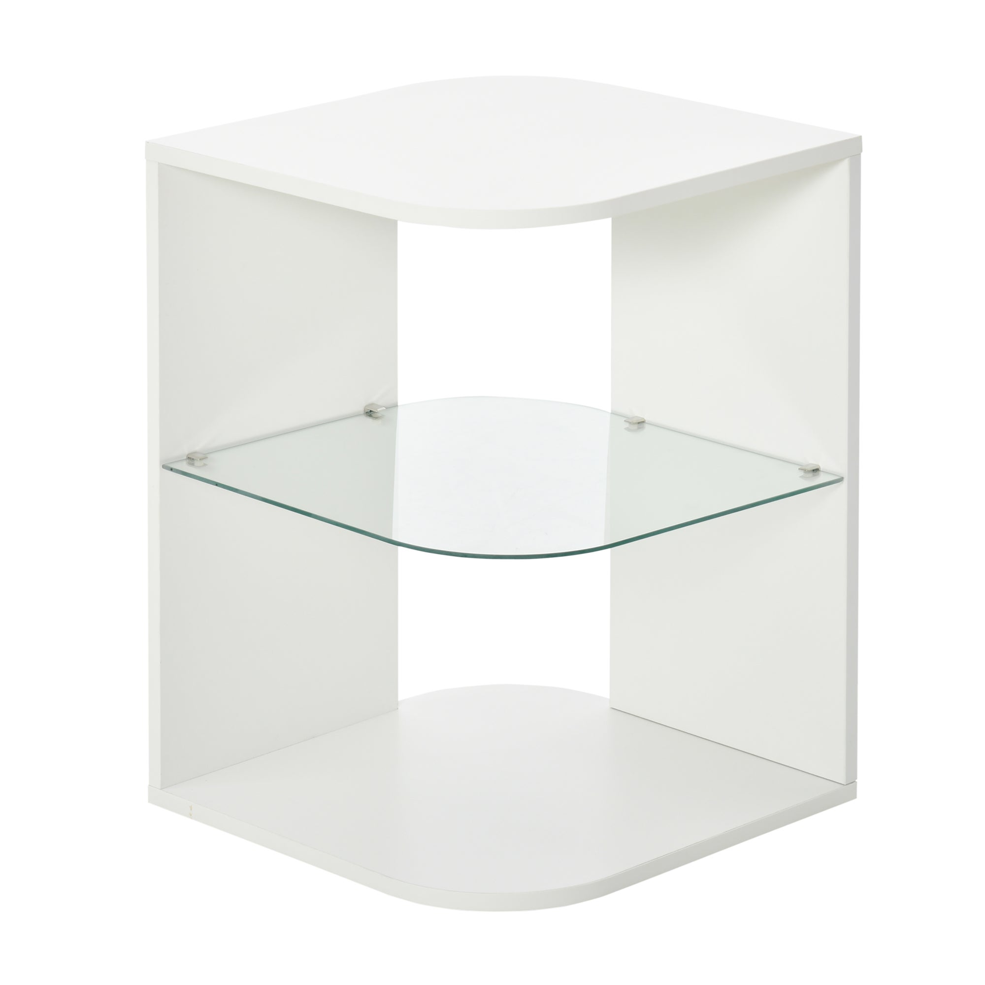 Nowoczesny Stolik boczny Trzy Layer Bedside Stół Nightstand z 2 Przechowywanie Półki, do Salon, Sypialnia, Biały