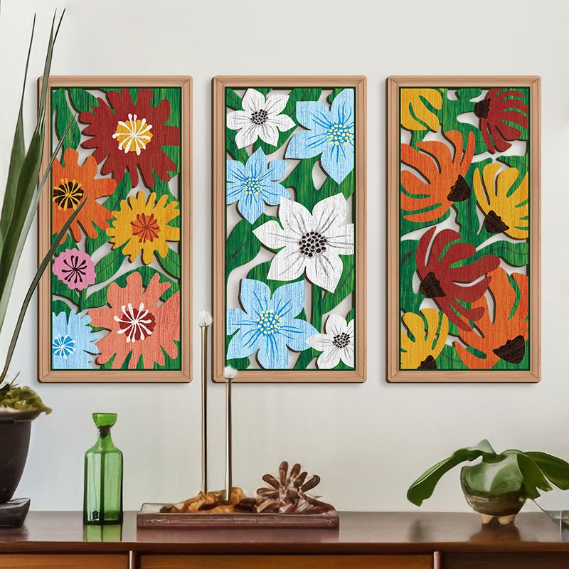 Zestaw 3 dekoracji ściennych – Dekoracja ścienna – Rzeźbiona w 3D kompozycja do zawieszenia (40 x 20 cm) – Styl bohemy