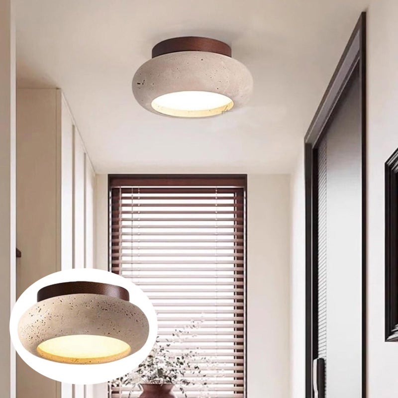 Lampa sufitowa z żółtego trawertynu, nowoczesna lampa sufitowa w stylu japońskim, kolor orzechowy, światło trójbarwne