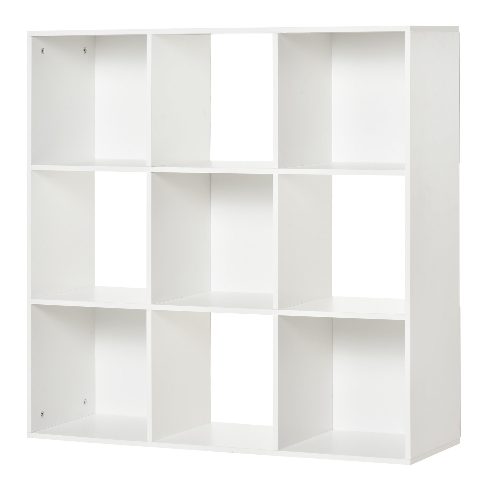 Biała biblioteczka do domu i biura, nowoczesna półka z 9 drewnianymi przegródkami, 91,5 x 29,5 x 91,5 cm