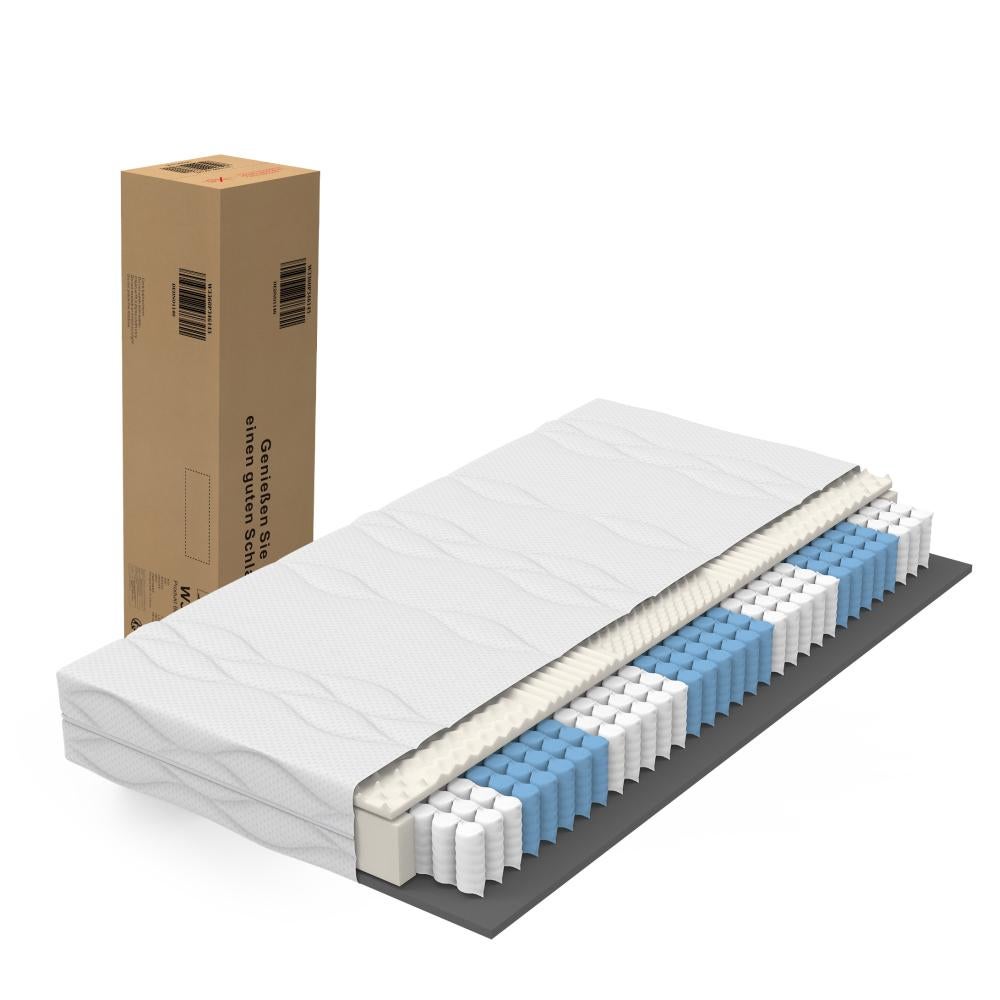 Materac kieszeniowy 120x200 cm, twardość H3, certyfikat Öko-Tex, 7 stref ergonomicznych, wysokość 20 cm, wyprodukowano w Chinach