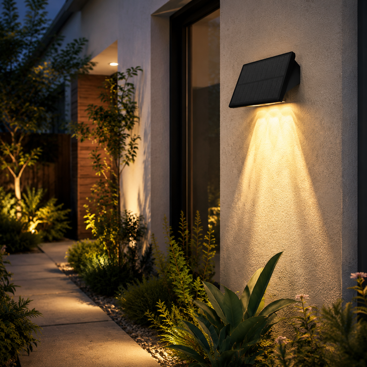 NETTLIFE Solarna Lampa Ścienna Zewnętrzna Wodoodporna, Ciepła Biel, Oświetlenie Góra i Dół, Lampa Solarna do Ogrodu, Na Ogrodzenie, Taras, Schody