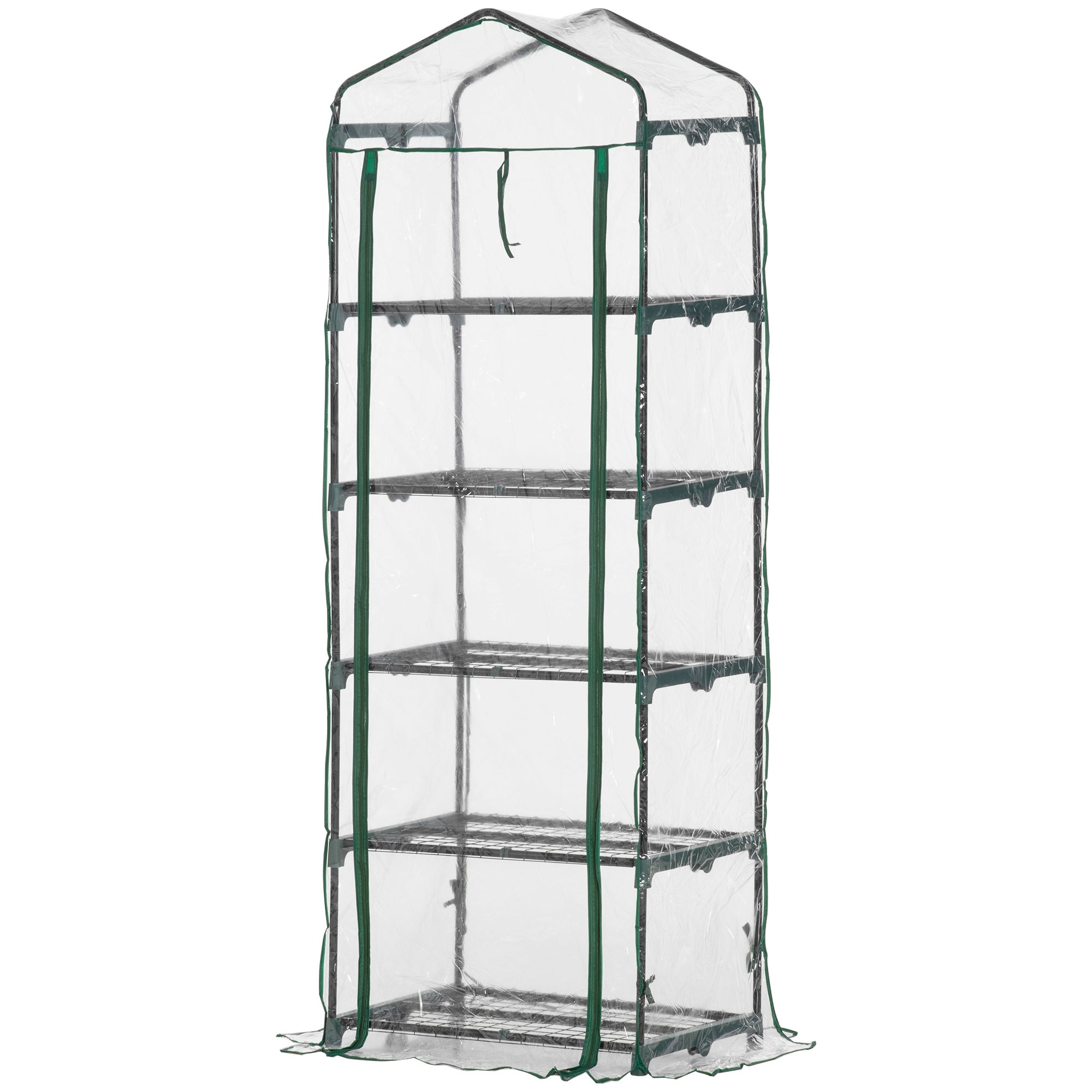 Mini szklarnia 5-poziomowa 69x49x193 cm, zielona, wzmocniona osłona z tworzywa, drzwi rolowane i półki – przenośna.