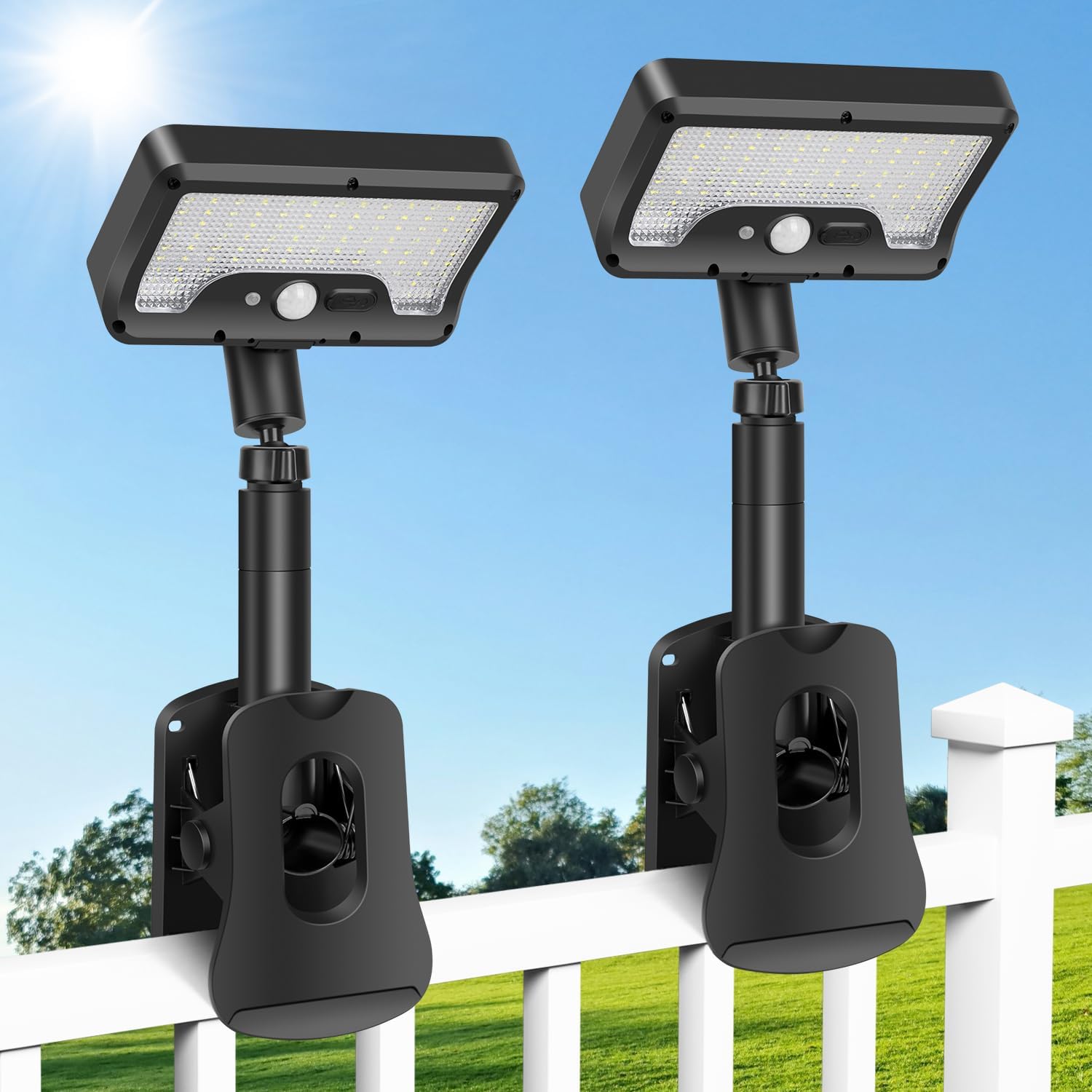 Lampy solarne ogrodowe, 92 diody LED 6000K, zewnętrzne reflektory solarne LED z czujnikiem ruchu, wodoszczelne IP65, lampy solarne z klipsem, oświetle
