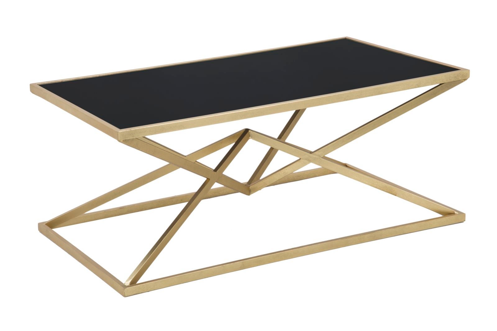Stolik kawowy Pyramid, złoty metal i czarne szkło hartowane, styl Glam, 110x60x45 cm - Luxury Furniture