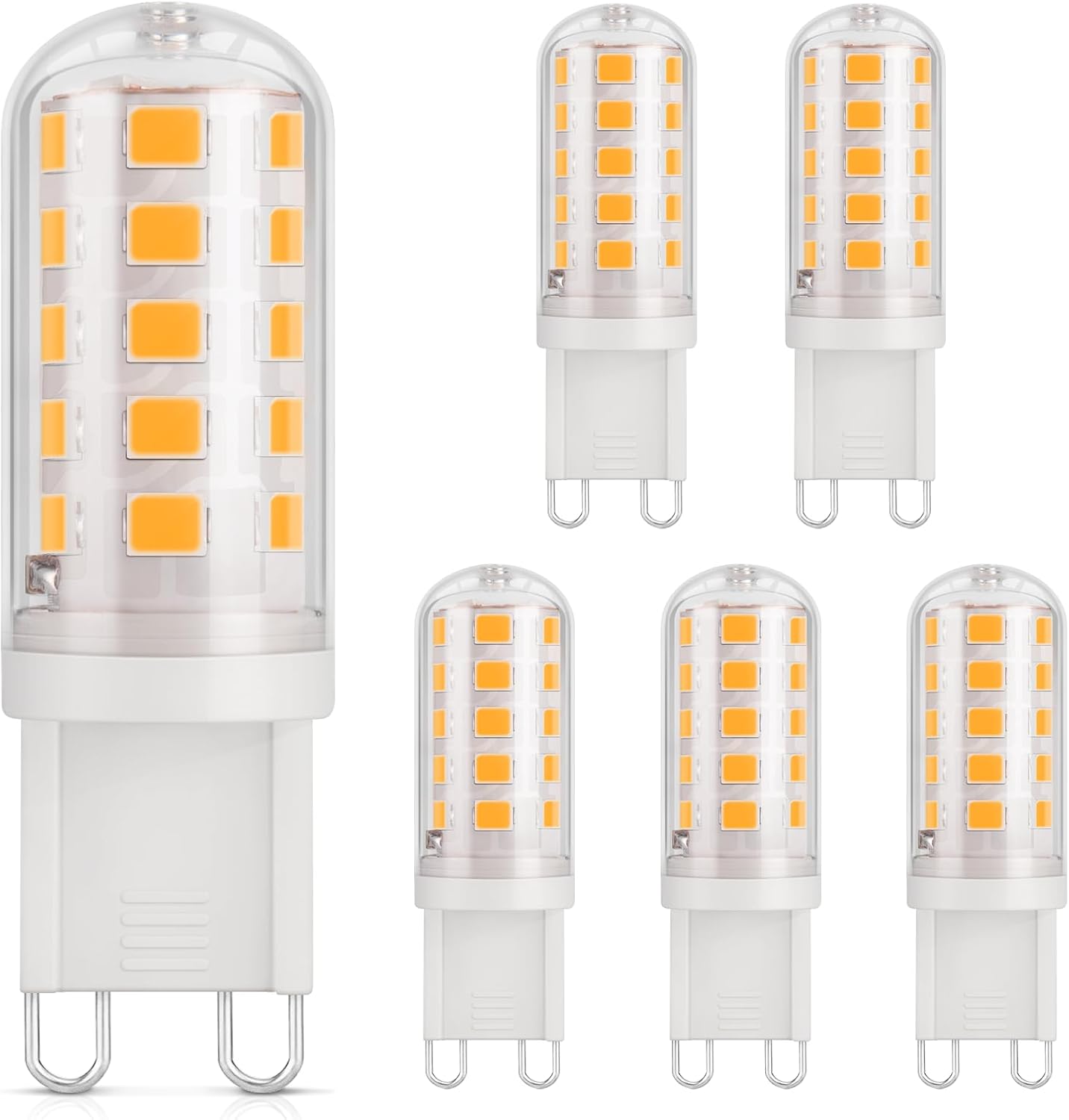 6 sztuk, żarówka LED G9 3,5 W, ciepła biel 2700 K, 400 lm, CRI 80, nieściemnialna, 220 V–240 V, energooszczędna, z trzonkiem ceramicznym, standardowym