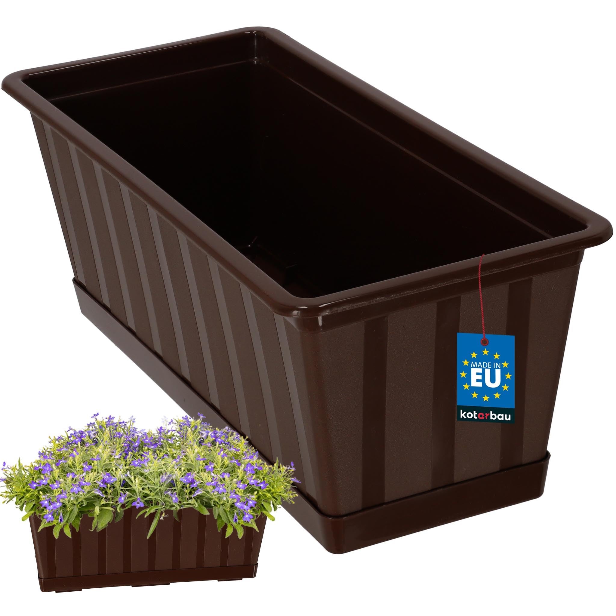 Doniczka - Skrzynka Balkonowa - 40 x 18 x 14 cm - Skrzynia na Balustradę Balkon - Donica z Podstawką - Brąz KOTARBAU