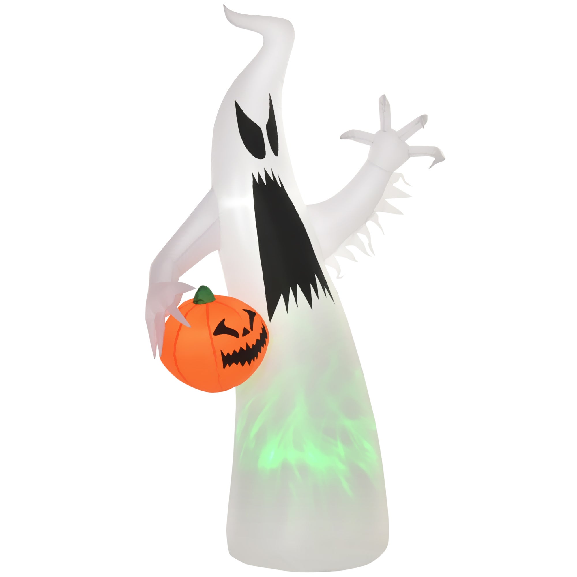 Samopompujący, nadmuchiwany duch z diodami LED, dekoracja na Halloween, poliester, biały, 105 x 65 x 180 cm