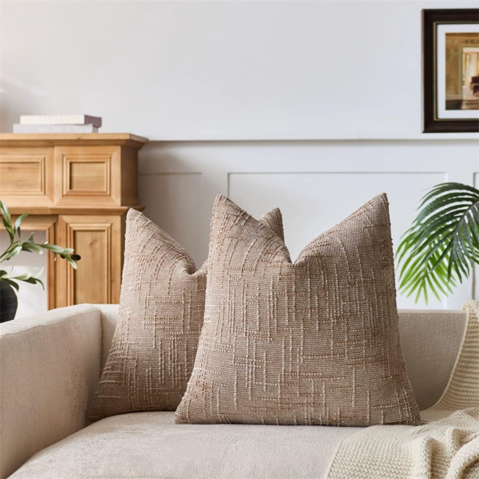 Zestaw 2 Poszewek na Poduszki z Miękkiego Szynszyla z Bambusowym Supełkiem, Elegancka Sofa Łóżko Salon Beżowy 30x50 cm