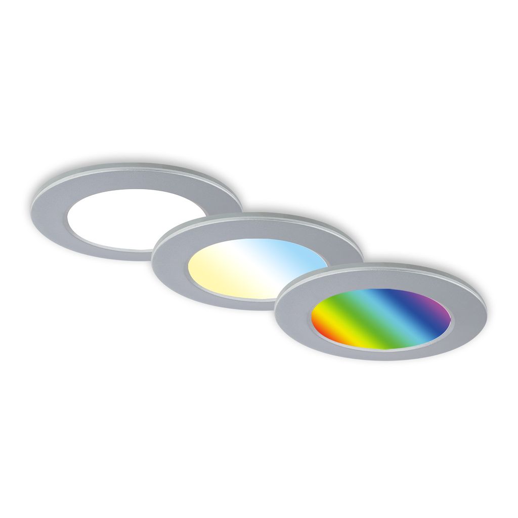 Lampy łazienkowe wpuszczane Briloner RGB LED z pilotem, ściemnialne, IP65, Ø9,2 cm, chrom, 4,8 W