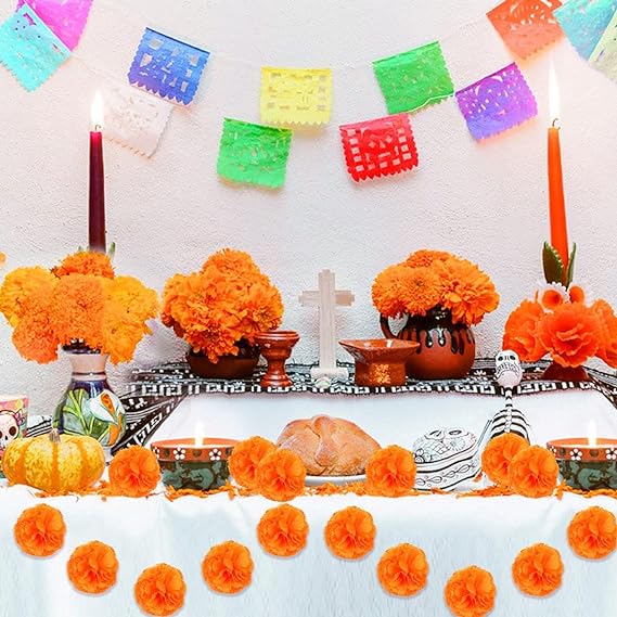 50 kawałki sztucznych kwiatów nagietka, kolor pomarańczowy, Halloween