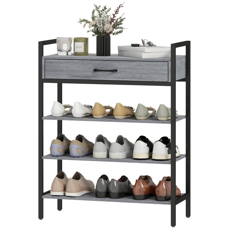 Szafka na buty 70 x 30 x 87,6 cm, z miejscem do przechowywania, z regulowanymi półkami, szary, metal