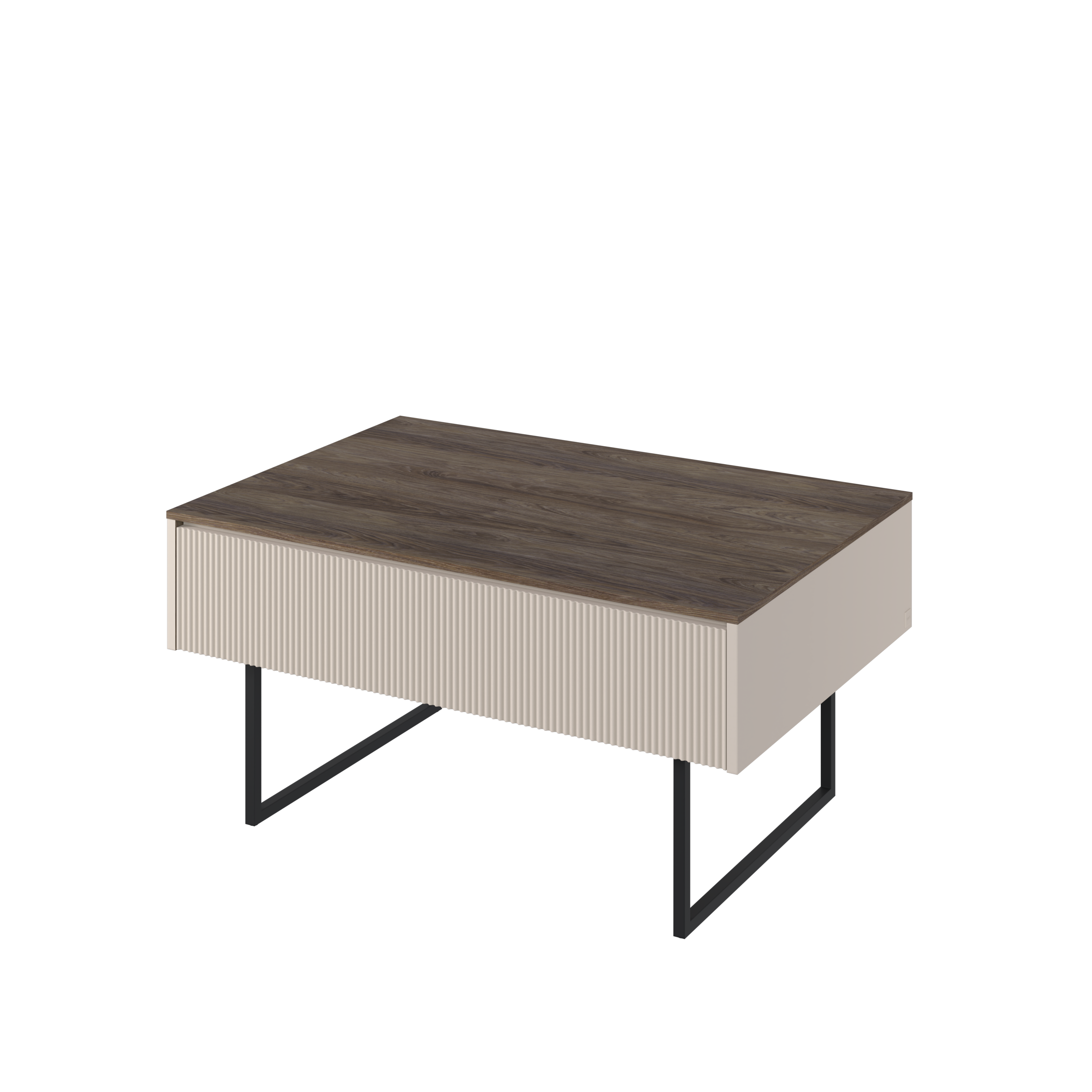 Designerski stolik kawowy LAGO 100x68 cm beż piaskowy – nowoczesna ława salonowa z ukrytym schowkiem