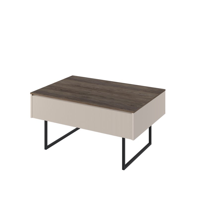 Designerski stolik kawowy LAGO 100x68 cm beż piaskowy – nowoczesna ława salonowa z ukrytym schowkiem