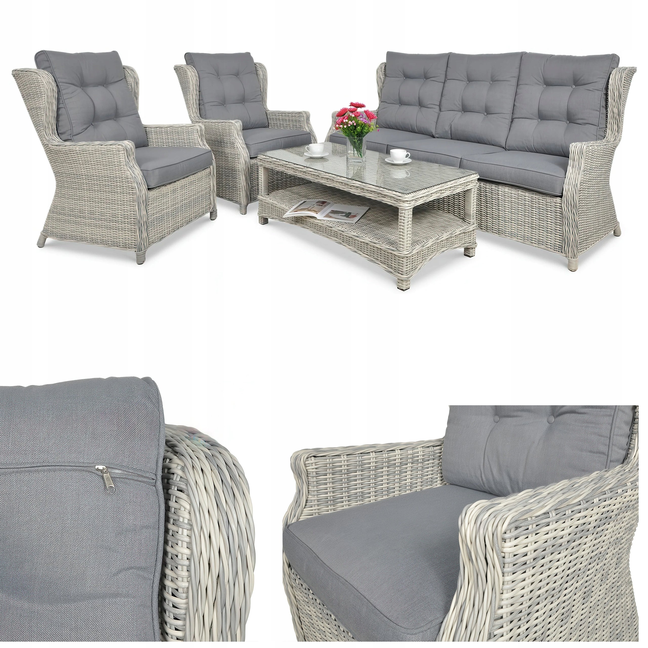 Zestaw Mebli Ogrodowych technorattan TRIVENTO Sofa Stolik Fotel na Taras 1 szt