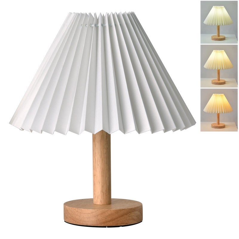 Bezprzewodowa lampa stołowa z plisowanym abażurem lampka nocna w stylu vintage lampa biurkowa dekoracyjna lampa ładowania temperatury barwowe biała