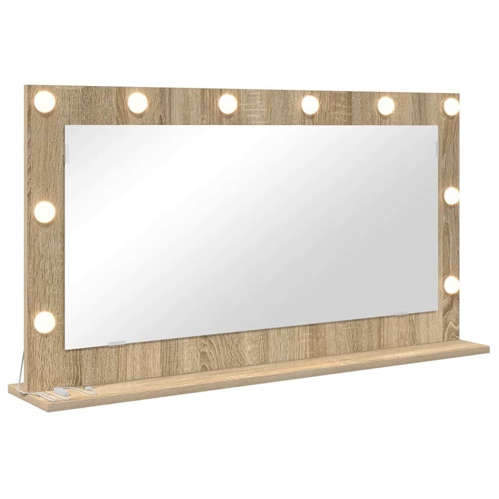 Lustro do Toaletki Prostokątne z Oświetleniem LED 100x55 cm Dąb Sonoma