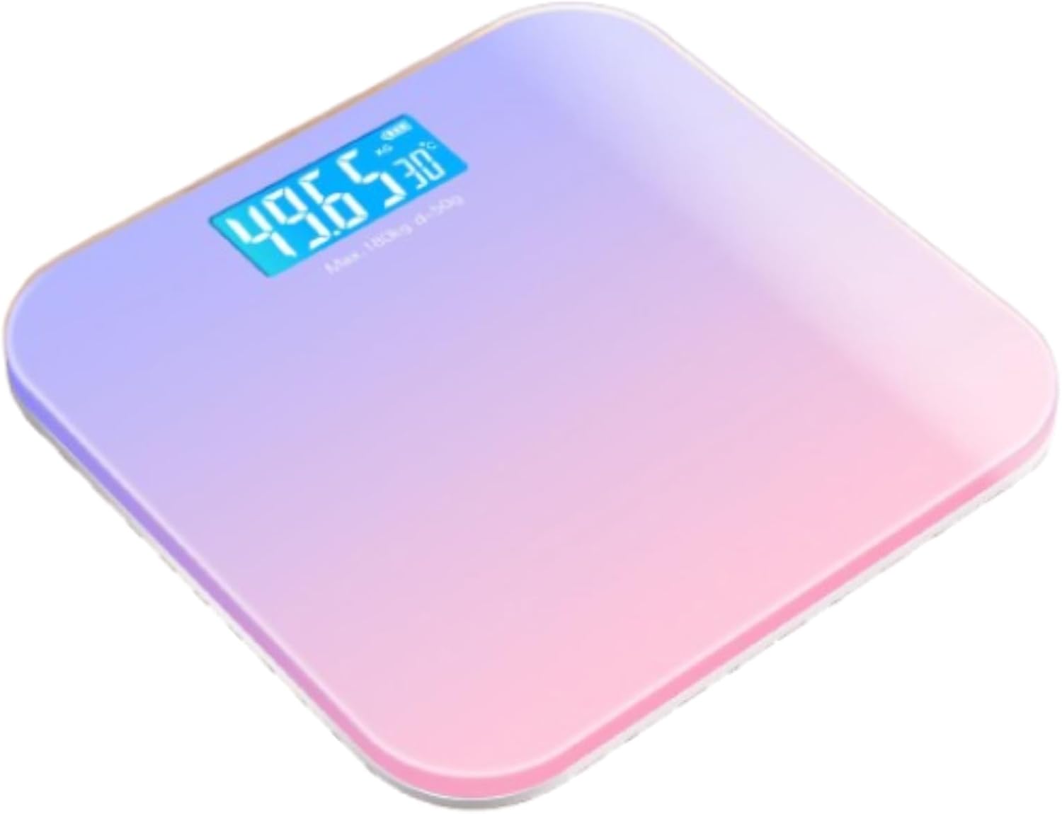 Cyfrowa waga do pomiaru masy ciała, szkło hartowane, inteligentny, precyzyjny pomiar, cyfrowa waga z ekranem LCD, 396,8 funta / 180 kg, zasilana (fiol
