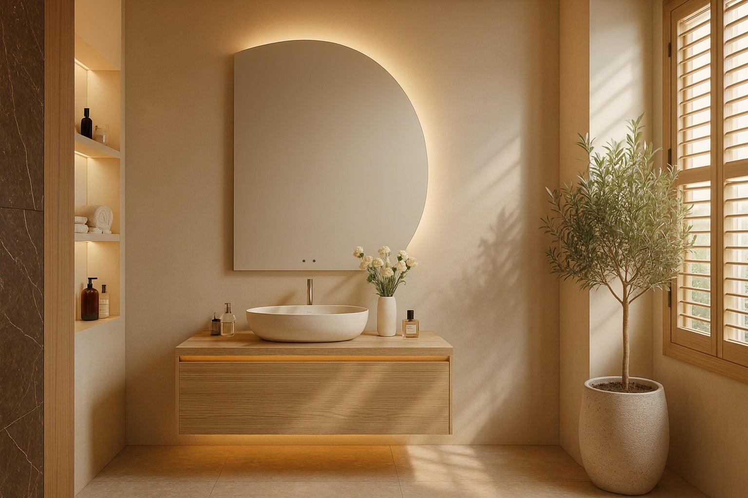 LUNA LINE Lustro bez ramy 80 × 67,1 cm, z podświetleniem LED, włącznikiem bezdotykowym i matą grzewczą