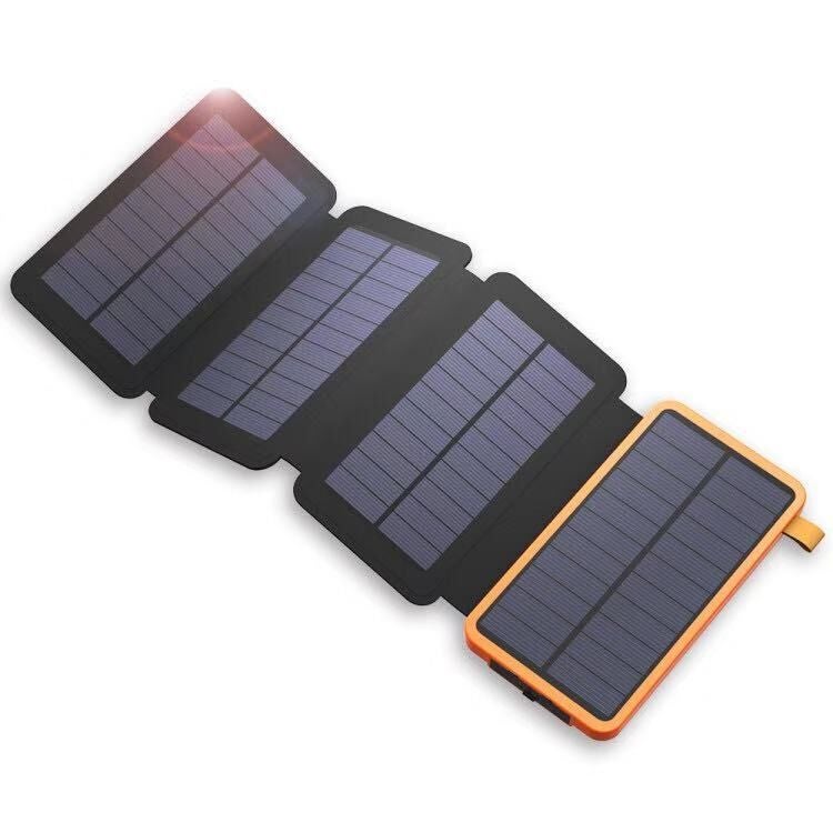 Ładowarka słoneczna 20 000 mAh, bateria zewnętrzna, przenośna ładowarka do smartfonów, tabletów, na camping itp. (Pomarańczowa)
