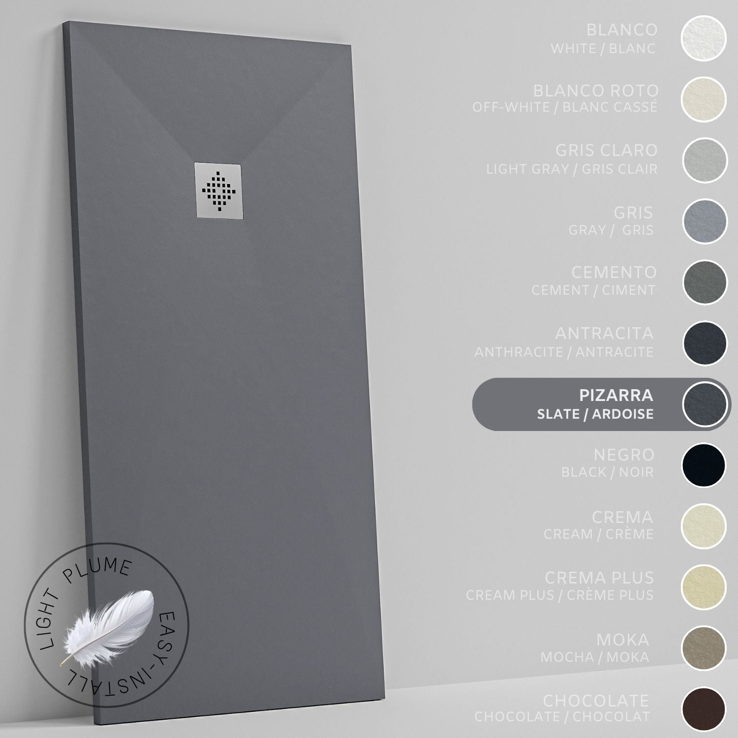 SOULHOME Lekki Brodzik z Żywicy tekstura Łupka łupkowy – 80X70- cm Ultra-płaski Zawiera Syfon i Kratkę