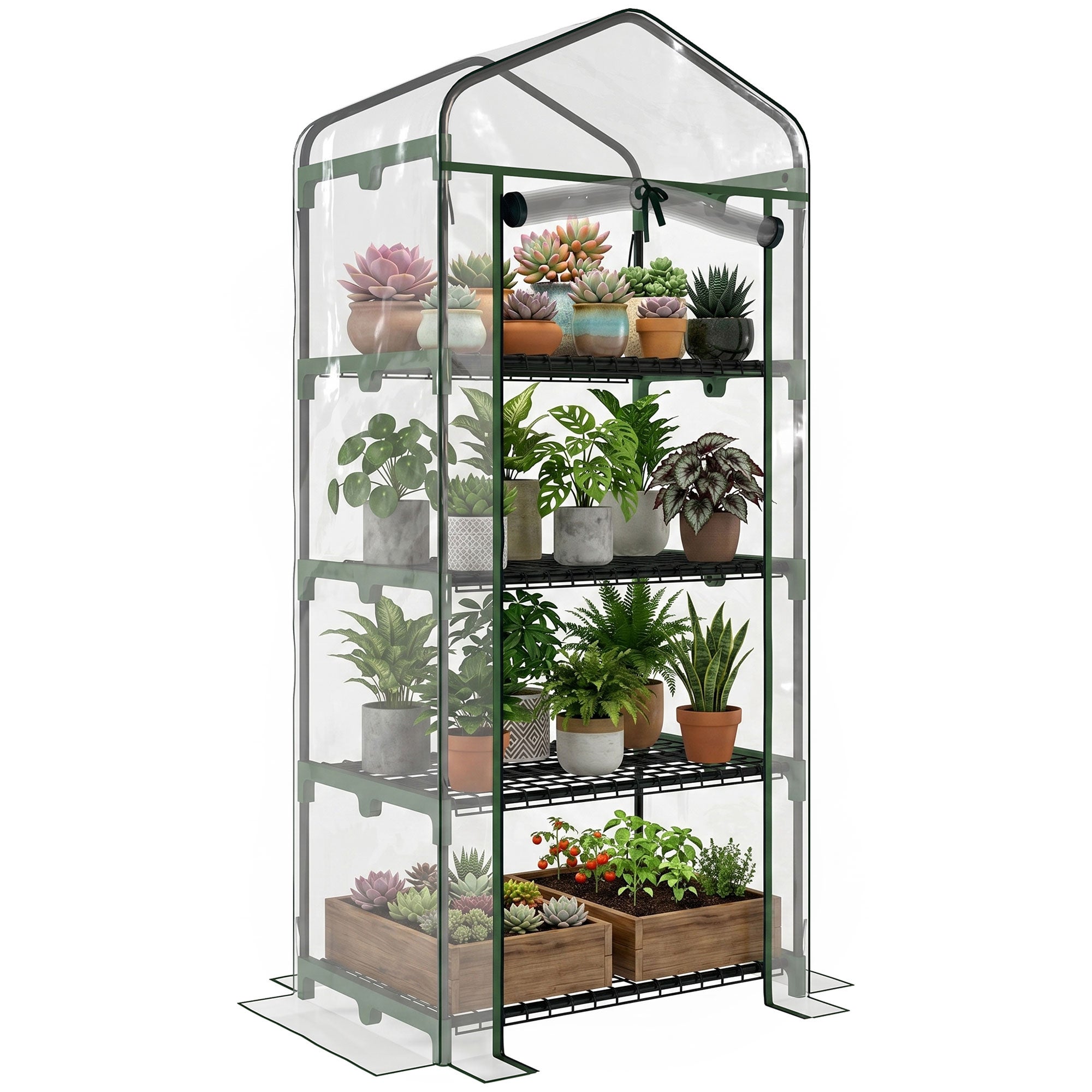 Szklarnia z folii plastikowej, szklarnia, mini szklarnia, domek na rośliny, inspekt, 4 półki, 70 x 50 x 160 cm, przezroczysta