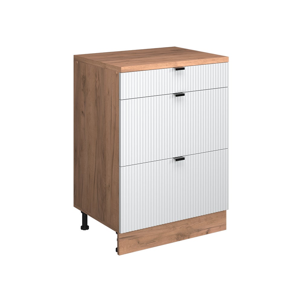 Vicco Komoda rozszerzająca Rion, Białe pofałdowanie/Dąb goldkraft, 60 x 46 cm bez skosu z 3 szufladami
