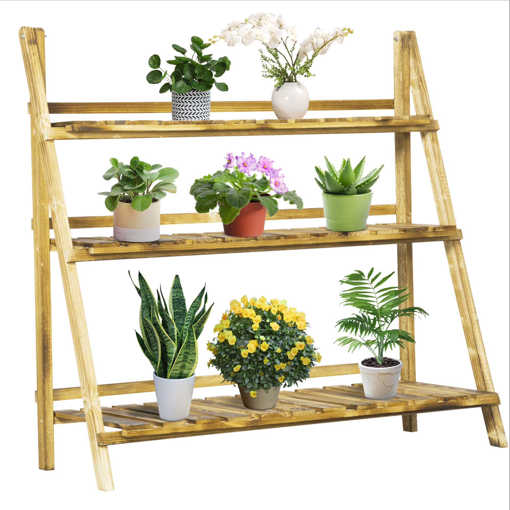 Drewniany składany kwiat Doniczka Stand 3 Poziom ogród Donica Display Ladder Gardener półki do przechowywania stojak Herb Uchwyt (100L x 37W x 93H cm)