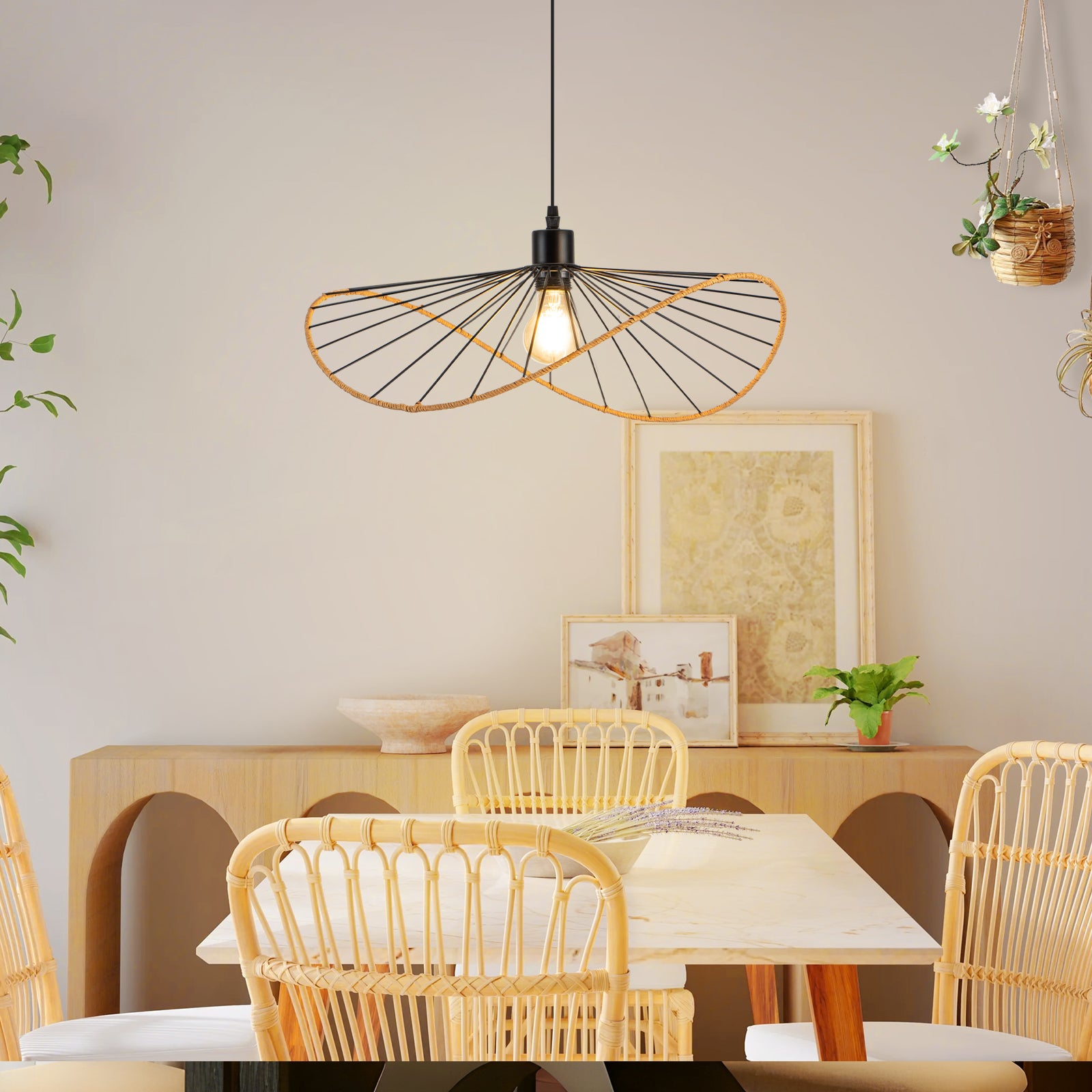 Lampa wisząca Nettlife Boho Black Ø 50 cm – metalowy żyrandol w stylu vintage E27 – lampa do salonu, kuchni i jadalni (żarówka nie jest dołączona)