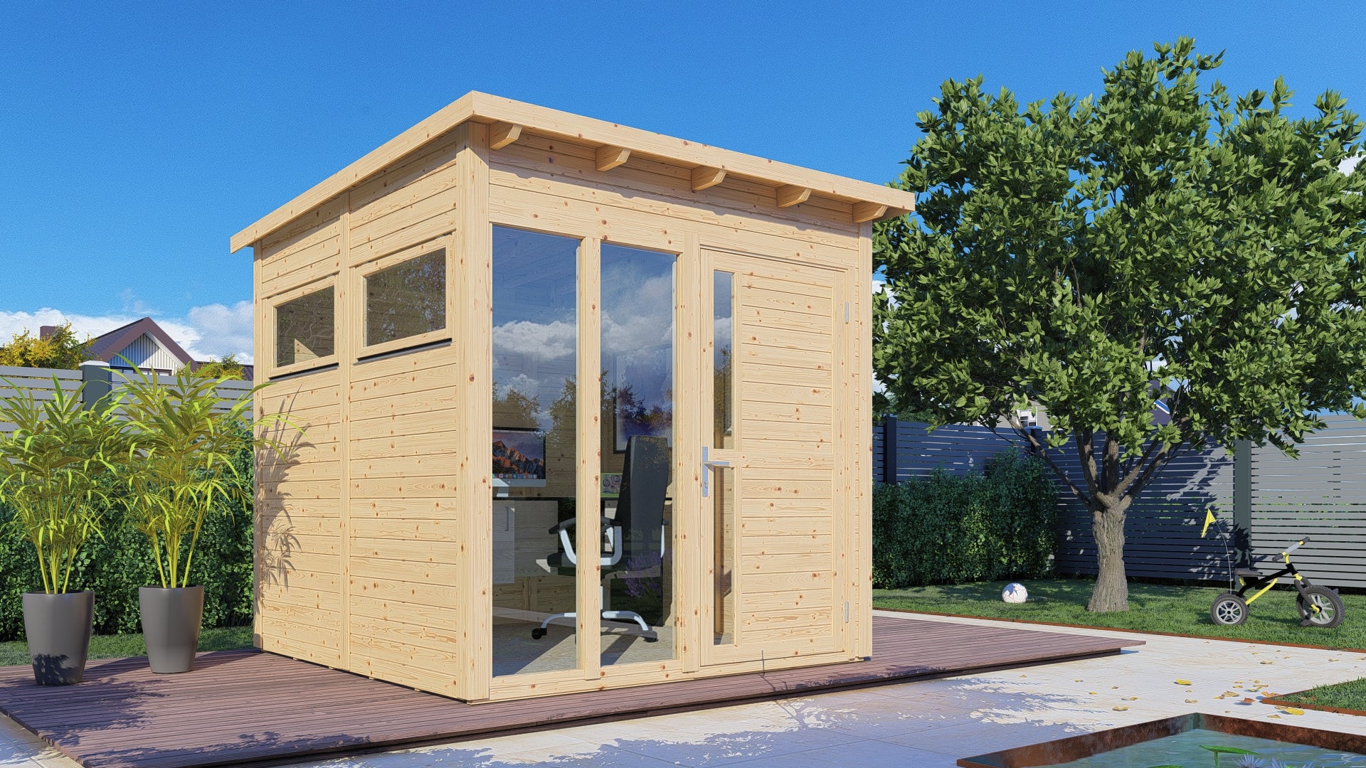 Domek ogrodowy BERTILO Pentus 2 Office z podłogą, ściany 19 mm, niepomalowany