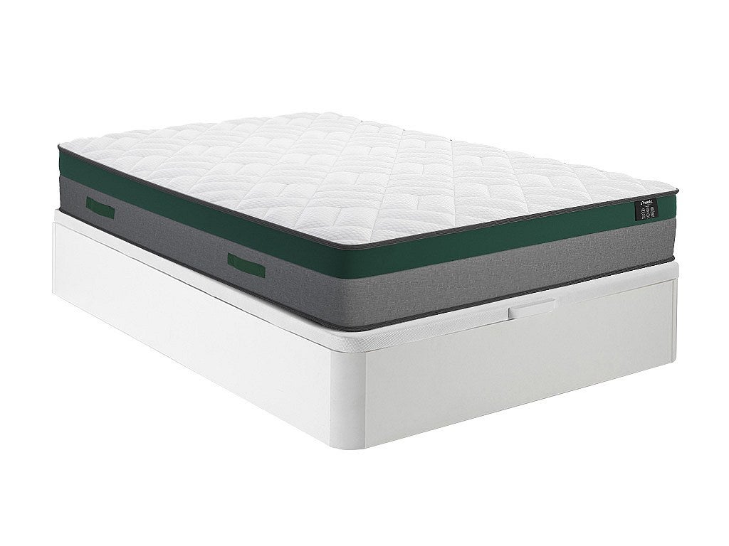 Zestaw 140 x 190 cm - stelaż ze skrzynią biały + materac ze sprężynami kieszeniowymi - PRESTIGE marki YSMÉE