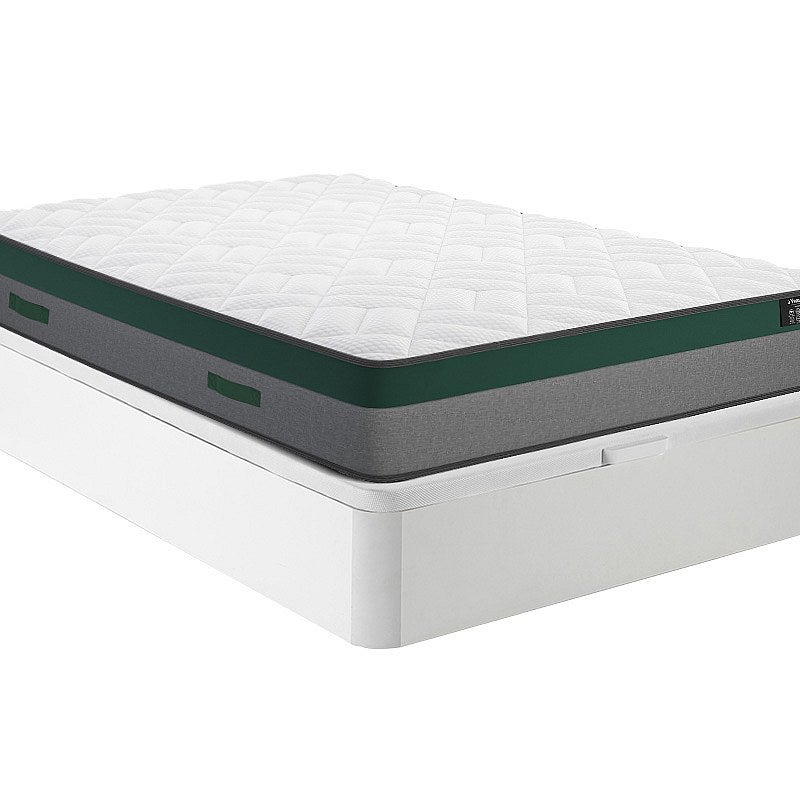 Zestaw 140 x 190 cm - stelaż ze skrzynią biały + materac ze sprężynami kieszeniowymi - PRESTIGE marki YSMÉE