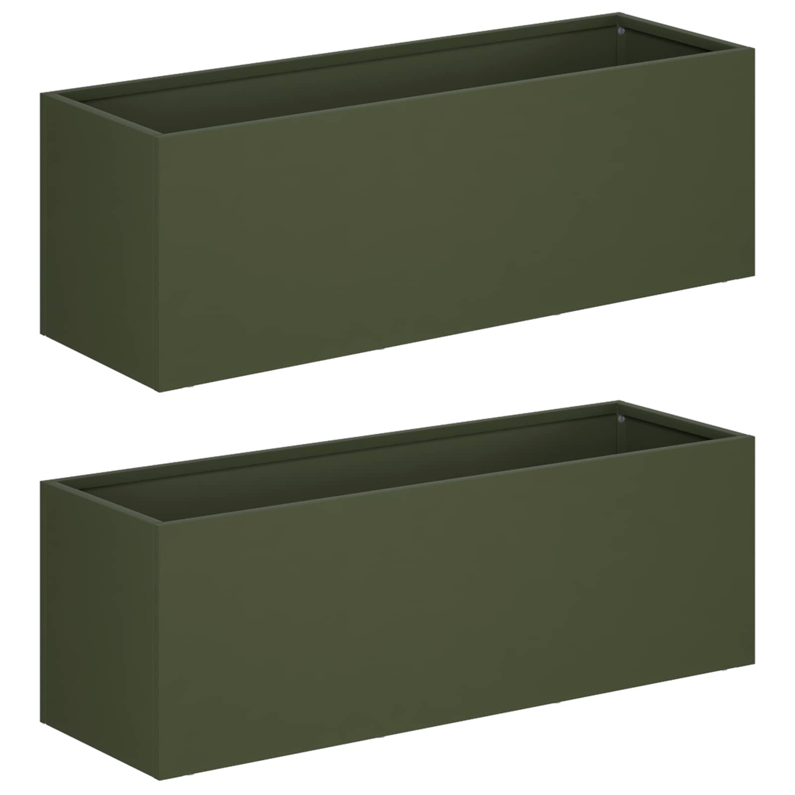 2x Donica Ogrodowa Stalowa 40x20x20 cm Oliwkowa na Taras na Balkon na Zioła