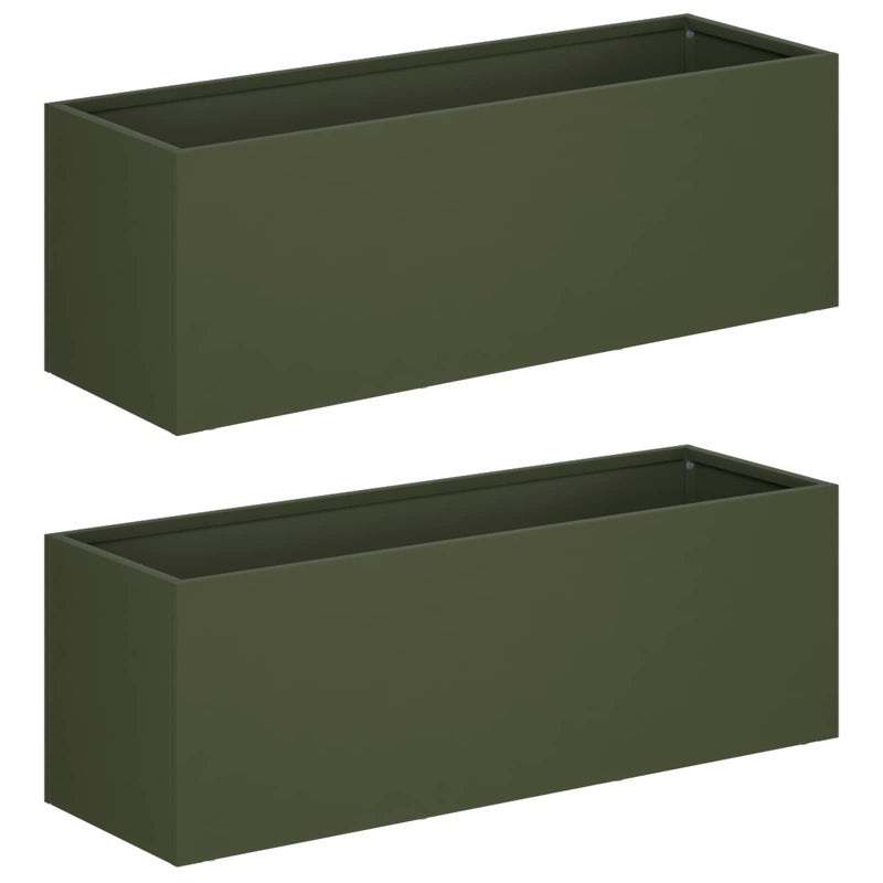 2x Donica Ogrodowa Stalowa 40x20x20 cm Oliwkowa na Taras na Balkon na Zioła
