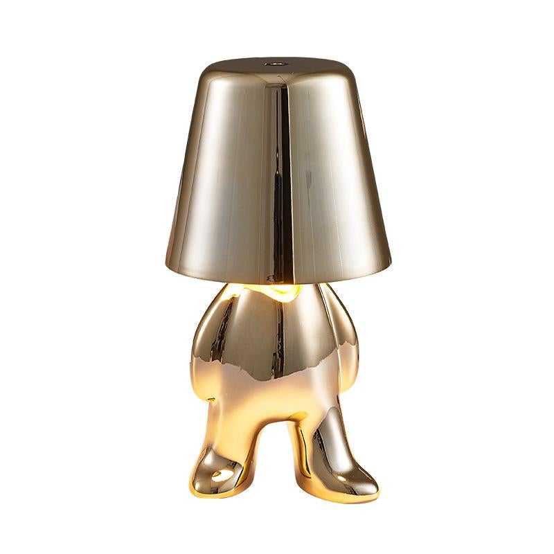 Lampka biurkowa Gold Thinker, dotykowa, ładowalna przez USB-C, idealna do dekoracji wnętrz lub salonu. Regulowana intensywność światła.